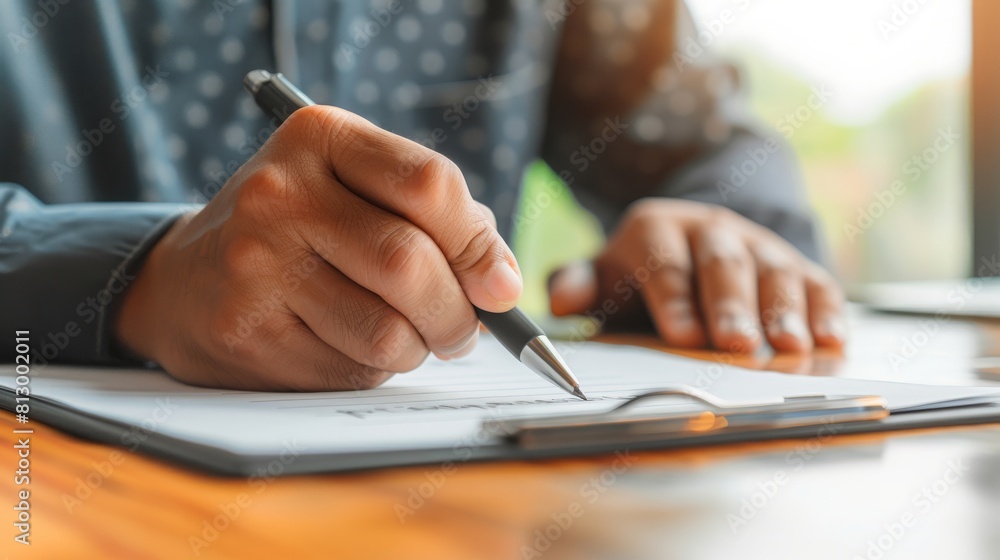 © Anastasija - Business man signing a contract. Close up of male hand putting signature, running own small business, have a contract in place to protect it, basics of writing contract.