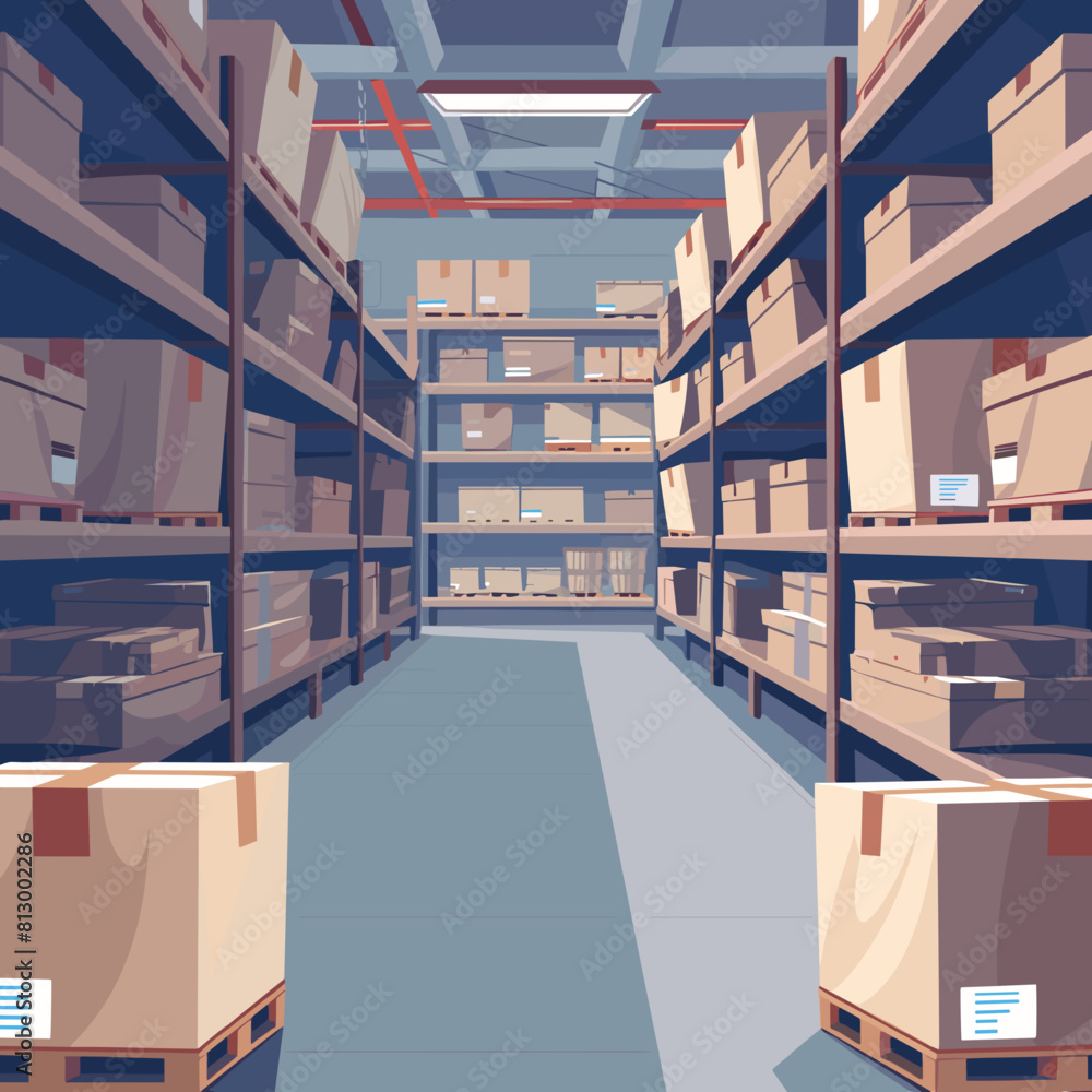 Modern Warehouse Interior with Rows of Shelves Modern Warehouse Interior with Rows of Shelves