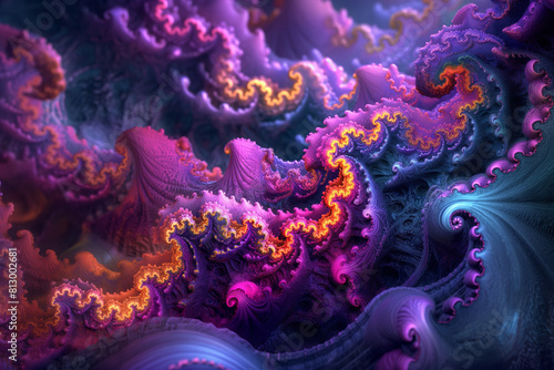fractal background with space, Surrender to the hypnotic allure of an abstract, colorful fractal panoramic header background design, brought to life with stunning detail and realism by generative AI