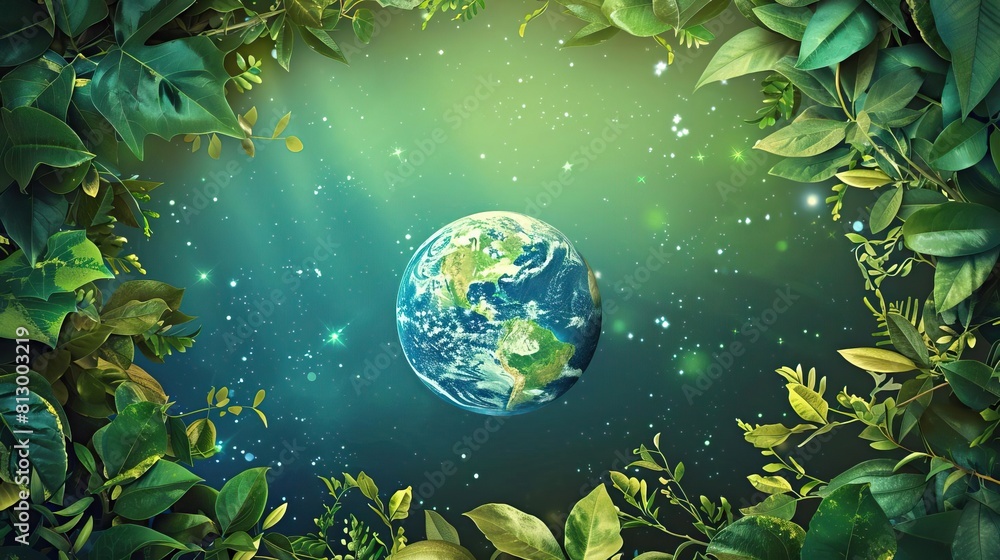 A serene Earth Day poster background featuring a vibrant depiction of the Earth from space A serene Earth Day poster background featuring a vibrant depiction of the Earth from space