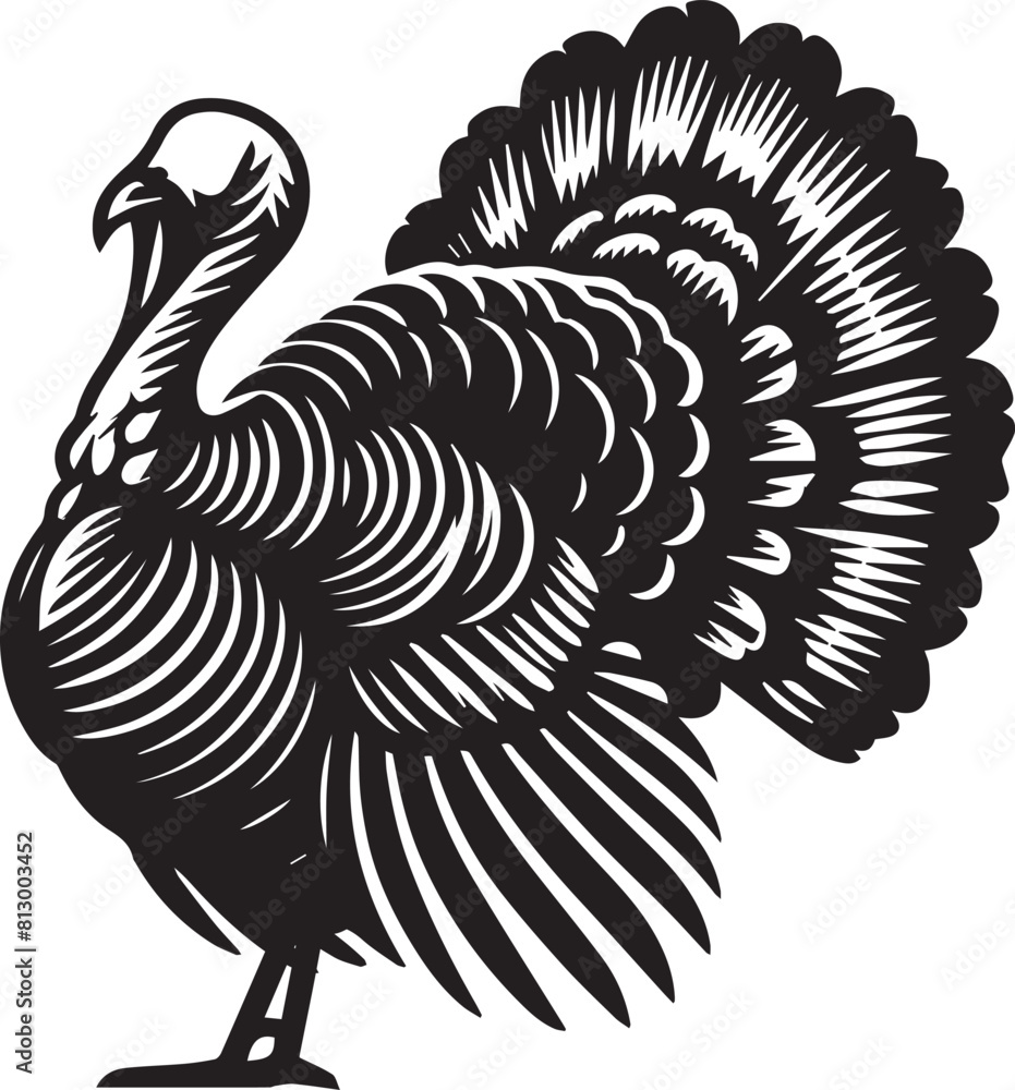Fototapeta premium Turkey silhouette vector black and white. Turkey logo.