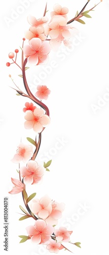  a watercolor painting of a cherry blossom branch with delicate pink and white blossoms and green leaves