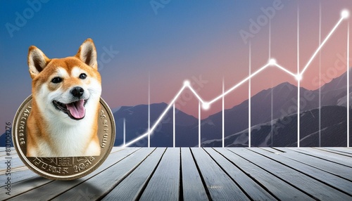 仮想通貨コインとグラフとかわいい柴犬 photo