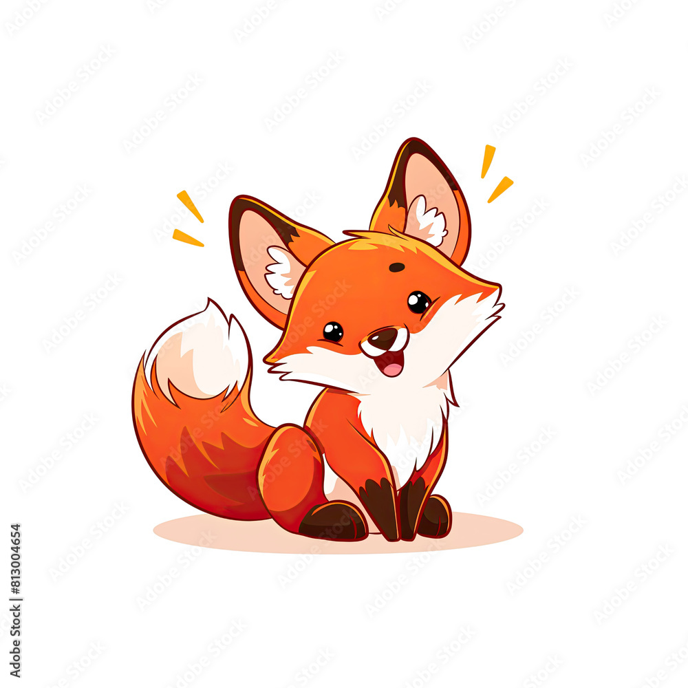 Adorable Fox Cartoon Its Bushy Tail, Cartoon Illustration Adorable Fox Cartoon Its Bushy Tail, Cartoon Illustration