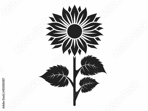 a black and white silhouette of a sunflower with leaves