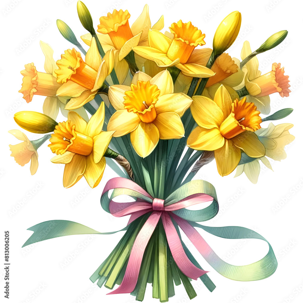 Obraz premium Daffodil Flower Watercolor Illustration on a Transparent Background, Yellow Flower