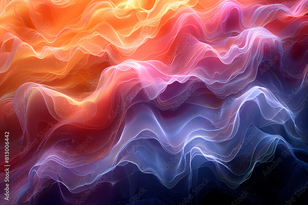 Fototapeta premium Abstract Colorful Gradient Background with Textures. The textures vary across the image, adding depth and interest to the visual composition. This digital artwork captures the fluid motion and blendin