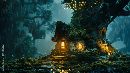 A fairy house in the wood in a rainy night © Diana Grosu