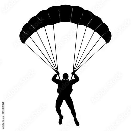 Man Jumping With Parachute vector silhouette, white background 