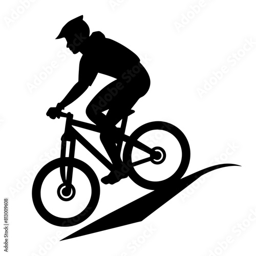 Mountain biker, A mountain Rider ride the bike on mountain vector silhouette, win, isolated white background