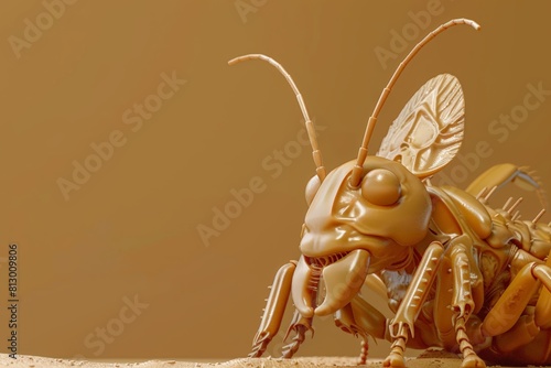 3D render of a termite isolated on brown backdrop, illustration, copy space, advertising