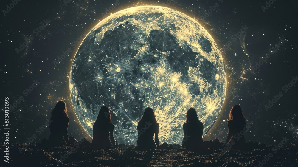 Modern magic card with moon. Pagan moon symbol Modern magic card with moon. Pagan moon symbol