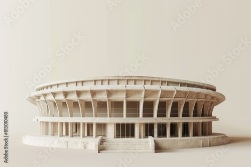 3D render clay style of sport arena isolated on white backdrop, building, side view, copy space