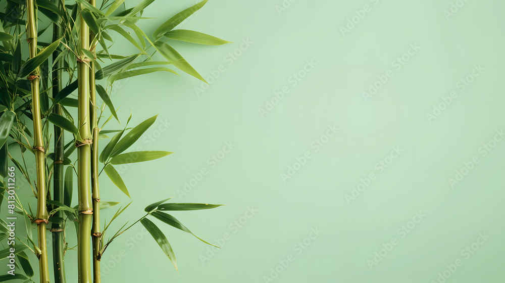 Tranquil bamboo tree against a pale green background, ideal for adding text. Tranquil bamboo tree against a pale green background, ideal for adding text.
