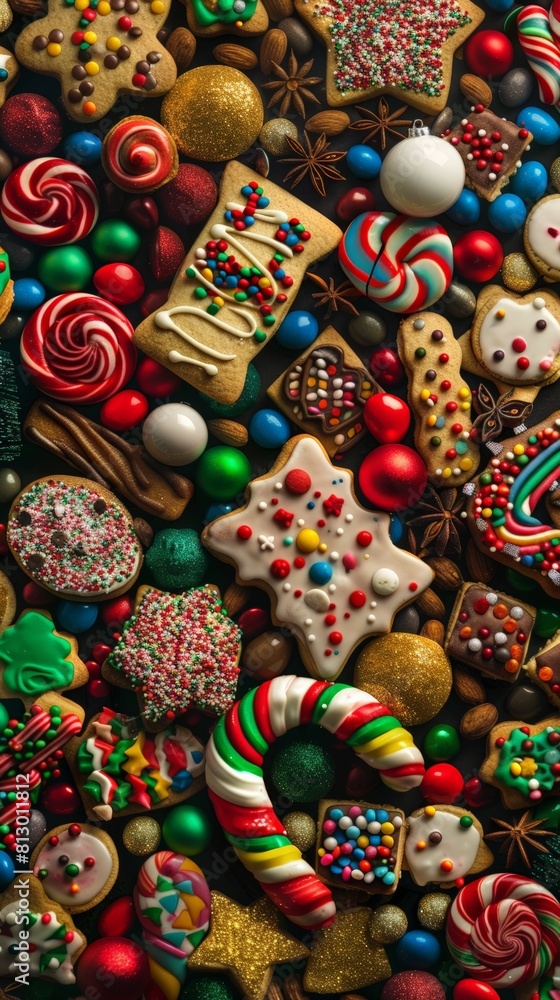 A phone wallpaper with an array of Christmas candy A phone wallpaper with an array of Christmas candy