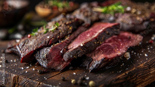 The cuisine of Botswana. Biltong - dried meat Jump or Round Steak.