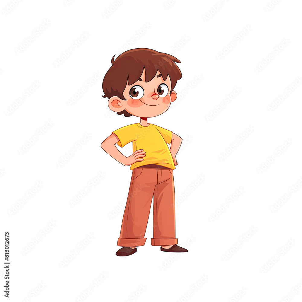 Cartoon Boy Standing With His Hands, Cartoon Illustration Cartoon Boy Standing With His Hands, Cartoon Illustration