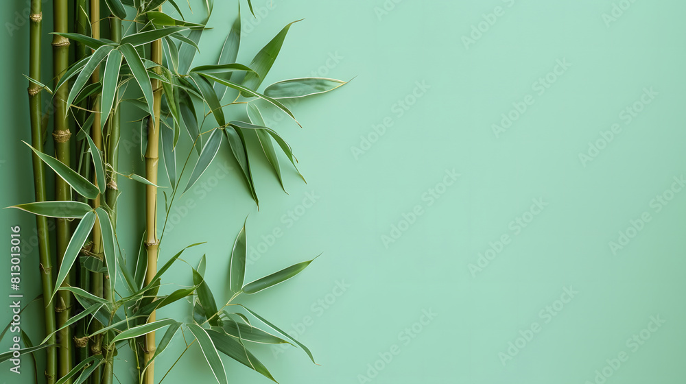 Green bamboo tree against a light backdrop, offering space for customization Green bamboo tree against a light backdrop, offering space for customization