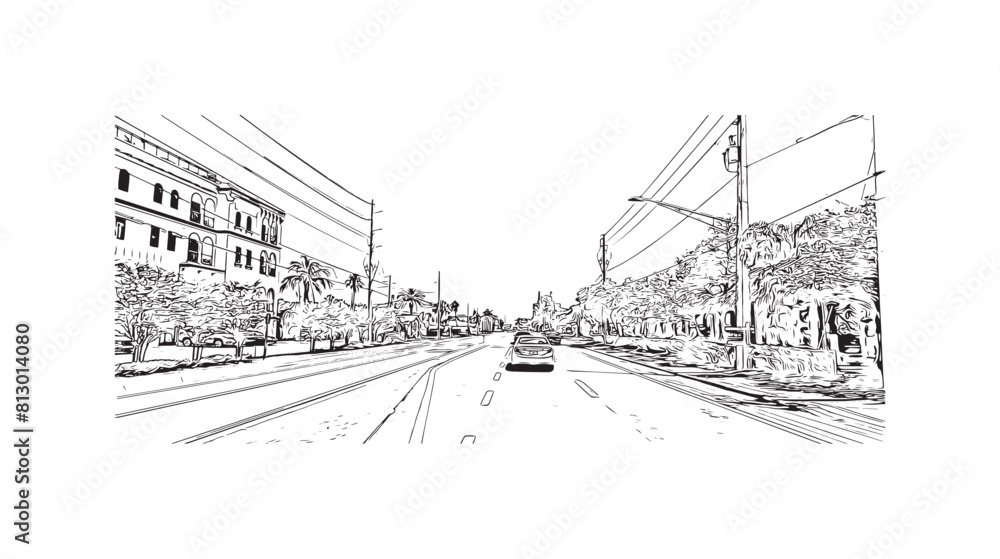 Print Building view with landmark of St. Pete Beach is a coastal city in Florida. Hand drawn sketch illustration in vector. Print Building view with landmark of St. Pete Beach is a coastal city in Florida. Hand drawn sketch illustration in vector.