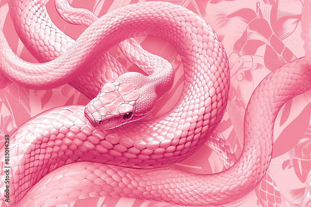 Fototapeta premium Pink Snakes Background Tile | Reptilian Design | Serpent Patterns, Vibrant Pink, Nature-inspiPink Texture, Wildlife Aesthetic 