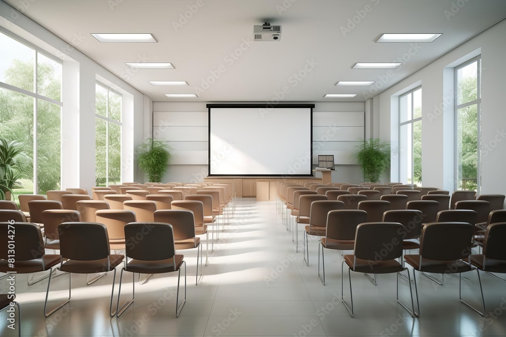Conference room with chairs and projector screen