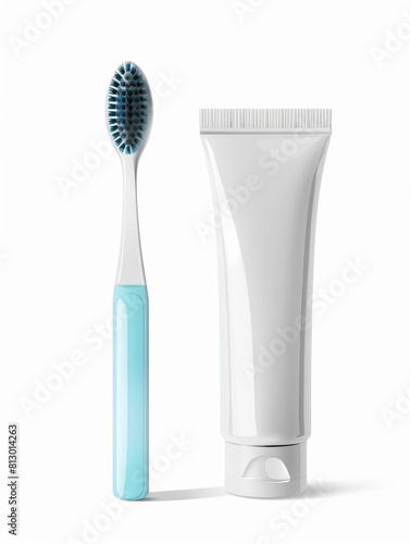 Toothbrush and Toothpaste Toothbrush alongside a tube of toothpaste  set up to emphasize oral hygiene essentials  isolated on white background.