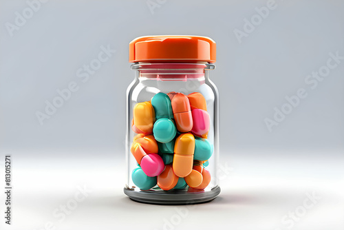 3d Suppliment Mockups With Capsules, Transparent Bottles, Multicolors Capsules, Vitamin Capsules, Pharmacy, Transparent Jar, Mockups