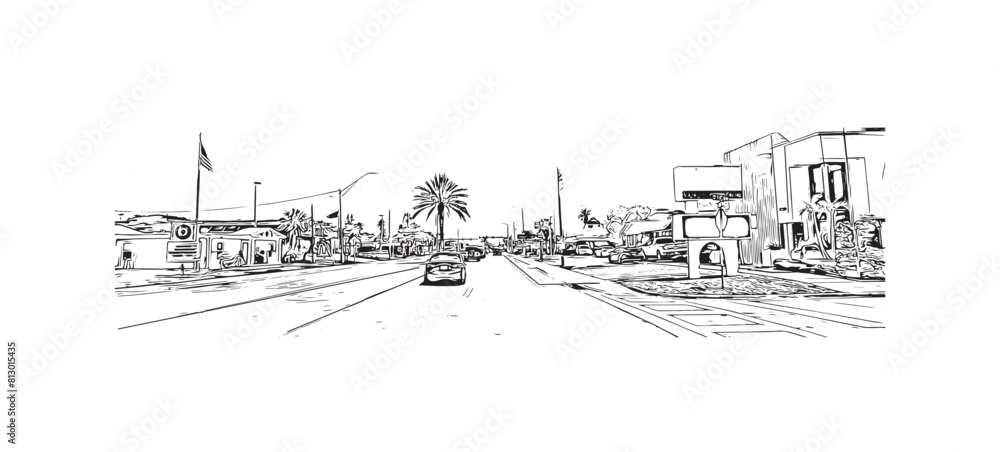 Obraz premium Print Building view with landmark of St. Pete Beach is a coastal city in Florida. Hand drawn sketch illustration in vector.