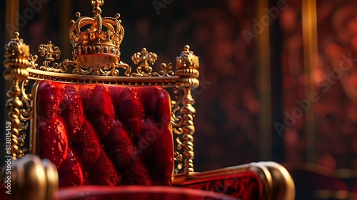 Dazzling crown on a throne, Glowing crown, King, Ruler, Copy space,Space for text,Generative AI,王座の上に眩い王冠、光り輝く王冠、キング、支配者、コピースペース,テキスト用スペース,Generative AI,