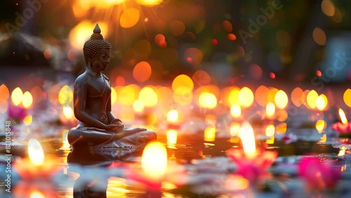 Silent Celebrations: Unveiling the Calm and Contemplative Spirit of Vesak in Microstock Videos. Seamless looping time-lapse virtual 4k video animation background photo