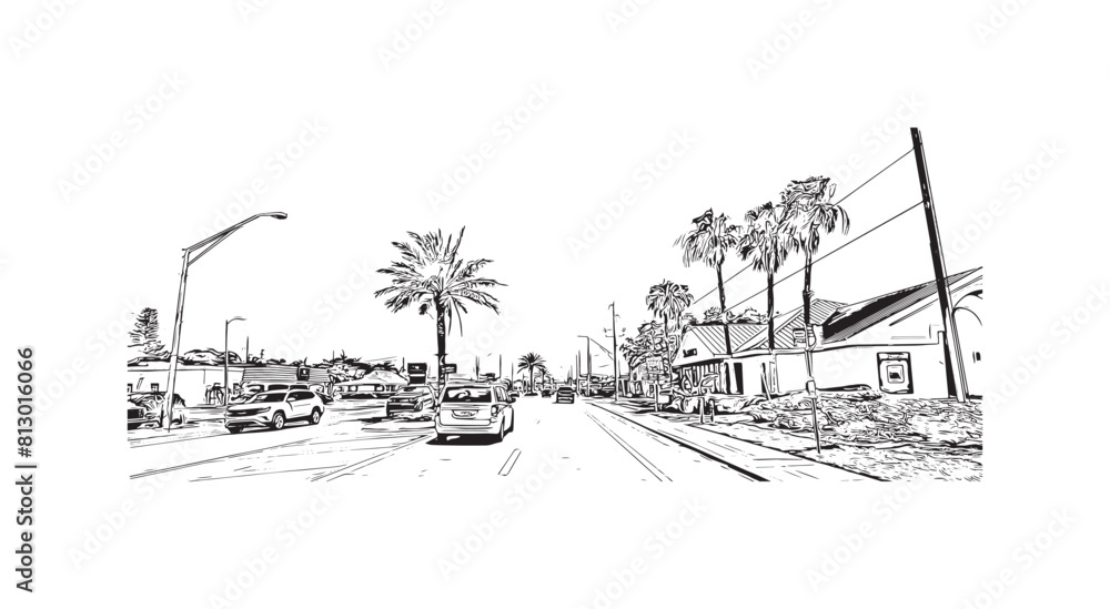 Obraz premium Print Building view with landmark of St. Pete Beach is a coastal city in Florida. Hand drawn sketch illustration in vector.