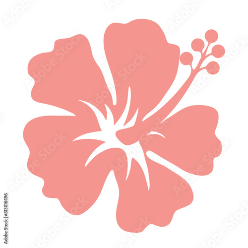 Tropical Hibiscus Flower. Hawaii Bouquet for Summer Sale Banners. Paradise leaf. Exotic Pink flower isolated design on white background. Flat Vector illustration. (ID: 813016496)