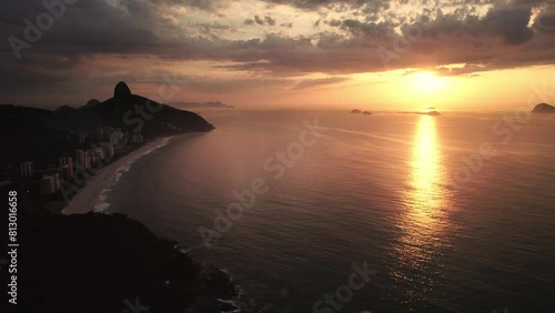 Aerial view, Sunrise at São Conrado Beach, Rio de Janeiro, Brazil photo