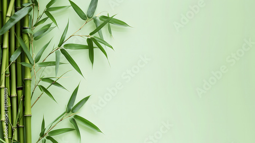 Calm bamboo tree against a light green backdrop  ideal for adding graphics