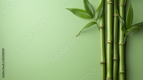 Lush bamboo tree on a soft green surface  allowing for additional elements
