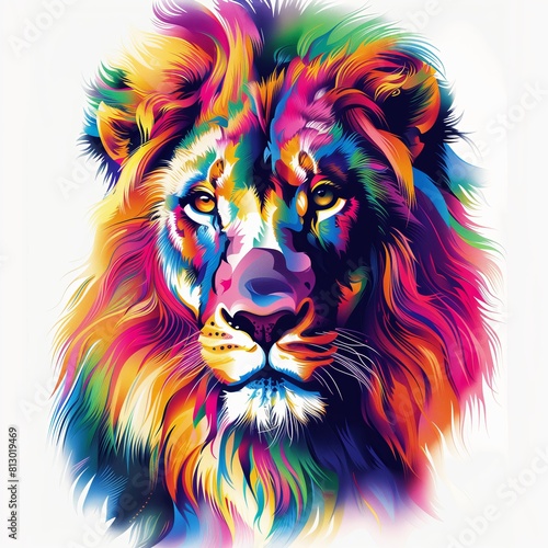 Colorful lion illustration isolated on white background