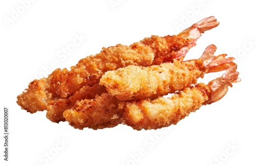 Crispy battered shrimp isolated on white background, illustrating seafood cuisine and culinary delights.