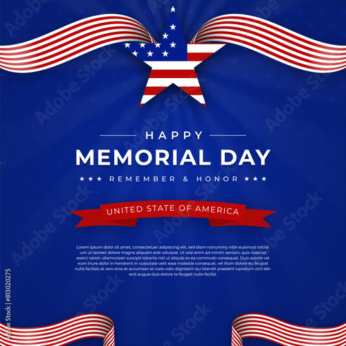 Realistic vector american memorial day with stars and america flag arch