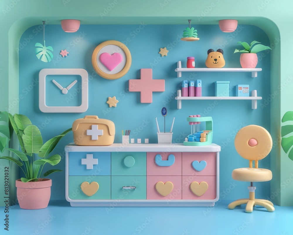 Pediatric healthcare flat design front view children s health theme 3D render vivid