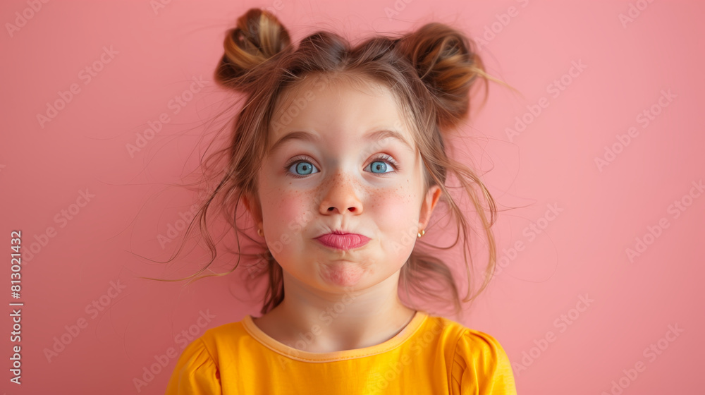 portrait cheeky girl making a funny face, set against a pastel background. This playful image conveys a sense of humor and mischief, perfect for adding a lighthearted touch to designs or messages. portrait cheeky girl making a funny face, set against a pastel background. This playful image conveys a sense of humor and mischief, perfect for adding a lighthearted touch to designs or messages.