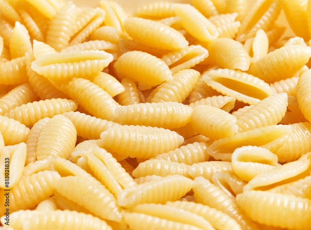 Close-up of uncooked gnochetti sardi pasta filling the frame, ideal for food and culinary concepts. Close-up of uncooked gnochetti sardi pasta filling the frame, ideal for food and culinary concepts.