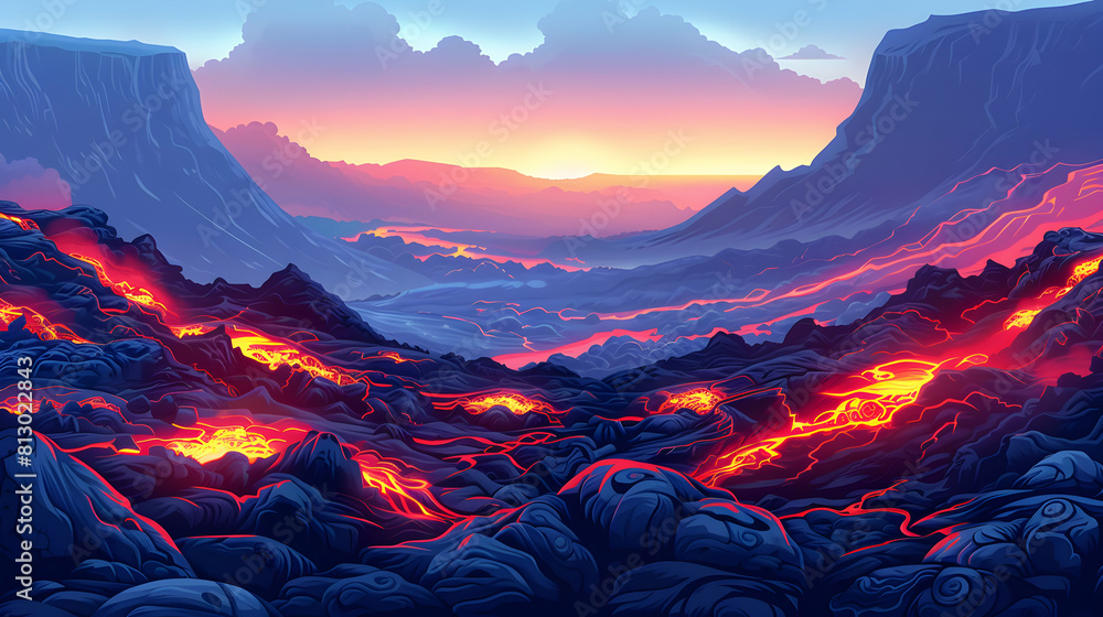 Lava Fields at Sunrise: Illuminating the Intricate Textures and Vibrant ...
