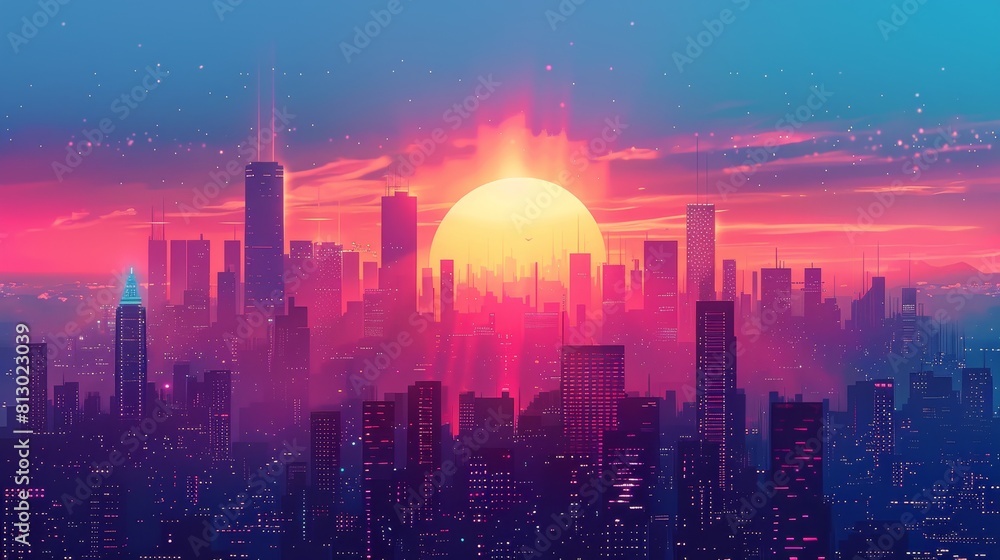 City lights illuminate the night sky, casting a warm glow over the urban landscape. City lights illuminate the night sky, casting a warm glow over the urban landscape.