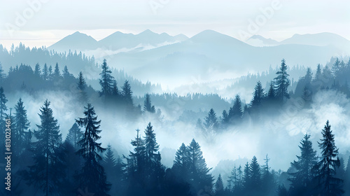 Misty Morning  Enhancing the Mysterious Aura of Old Growth Forest   Flat Design Backdrop Concept
