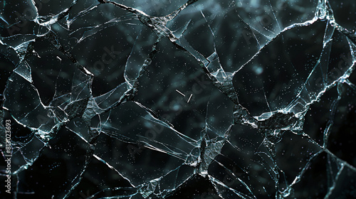 Fragmented glass shards create a shattered effect against the backdrop photo
