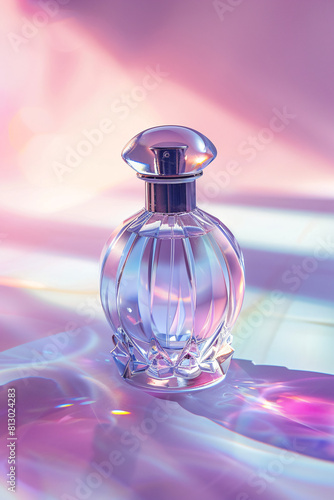 "Luxurious Crystal Perfume Bottle on Silky Background" "Elegant Perfume Bottles with Reflective Light Effects" "Artistic Perfume Bottle Display with Light Play"