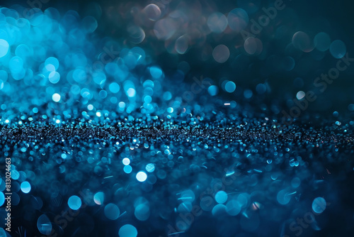 A captivating close-up photograph showcasing the vibrant interplay of a billion tiny sparkles against a steel gray surface, with a subtle cerulean neon glow that adds depth and intensity to the scene.