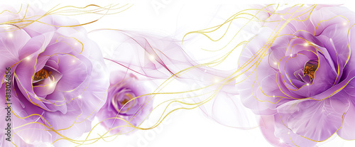 banner with background of purple or lilac flowers. fake flowers. Artificial purple or lilac roses