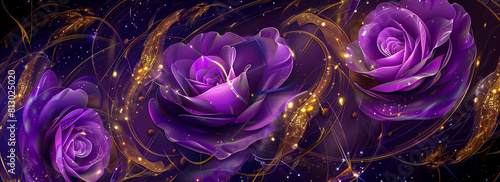 banner with background of purple or lilac flowers. fake flowers. Artificial purple or lilac roses