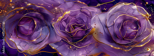 banner with background of purple or lilac flowers. fake flowers. Artificial purple or lilac roses